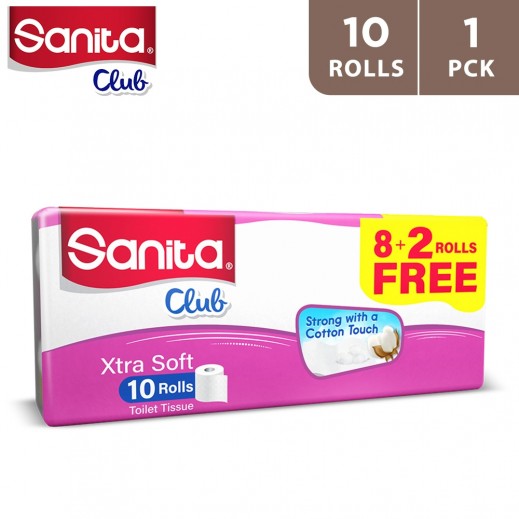 Sanita Club Toilet Tissue 200 Sheet - 8 + 2 Rolls - delivered by Taw9eel Fast