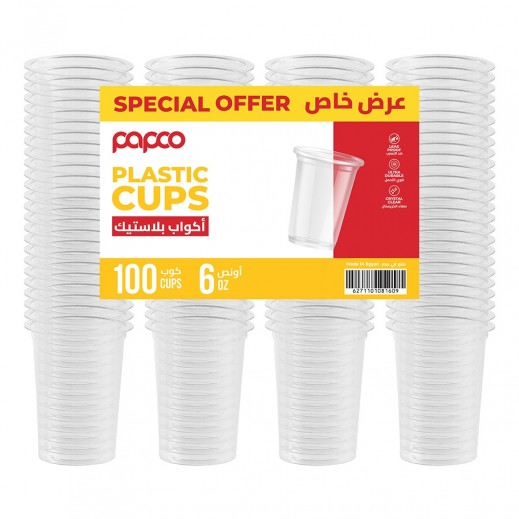 Papco Plastic Cups Transparent 6oz - 2 x 50 Cups - delivered by Taw9eel Fast
