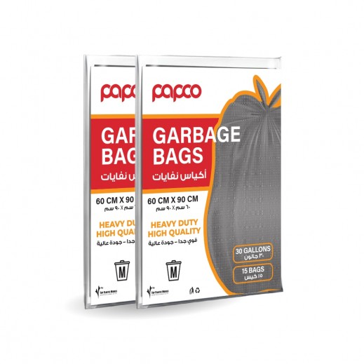 Papco 30 Gallon Garbage Bags 60 cm x 90 cm 2 x 15 Bags - delivered by Taw9eel Fast