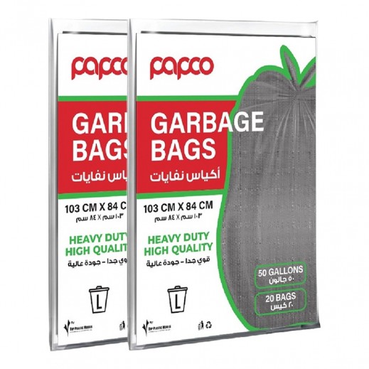 Papco Large 50 Gallon Garbage Bags 20 Pcs 2 Packs  - delivered by Taw9eel Fast