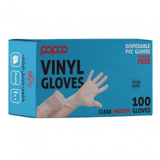 Papco Vinyl Gloves Clear Medium 100 Pieces - delivered by Taw9eel Fast