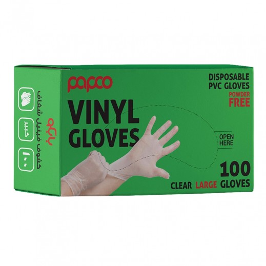 Papco Vinyl Gloves Clear Large 100 Pieces