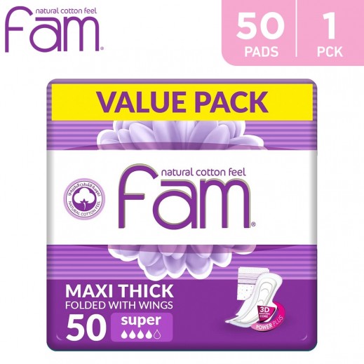 Fam Maxi Folded Sanitary Pads with Wings 50 Pieces - delivered by Taw9eel Fast