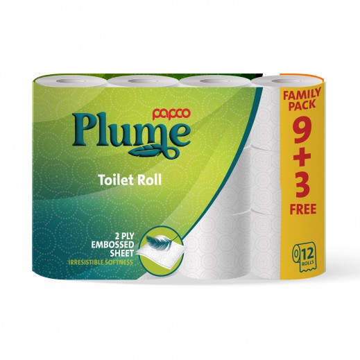 Papco Plume Toilet Roll 2 Ply 200 Sheets (9 + 3 Free) - delivered by Taw9eel Fast
