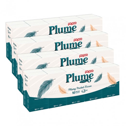 Papco Plume Pocket Tissue 3 Ply 10 Sheets 4 x 10 Pcs - delivered by Taw9eel Fast