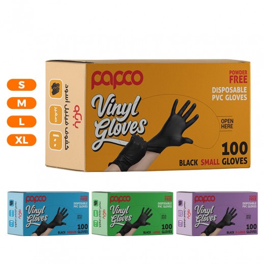 Papco Black Vinyl Gloves 100Pcs