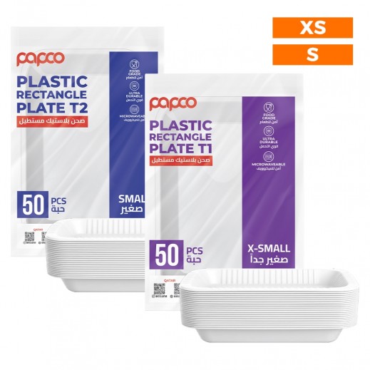 Papco Plastic Rectangular Plate - 50 Pieces