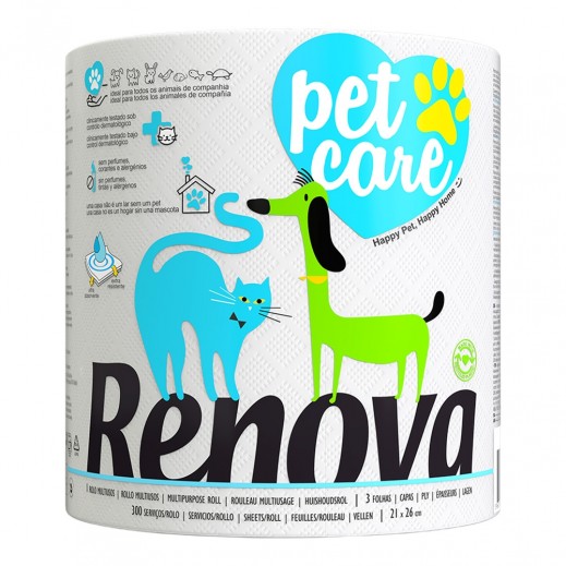Renova Multi Use Pet Care Paper Towel Roll 21 x 26cm - 300 x 3 Ply