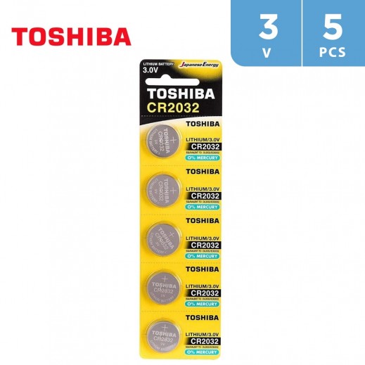 Toshiba CR2032 3V Lithium Coin Cell Battery Pack of 5 - delivered by Taw9eel Fast