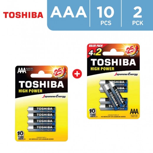 Toshiba Battery High Power AAA 6 + 4 Pieces - delivered by Taw9eel Fast