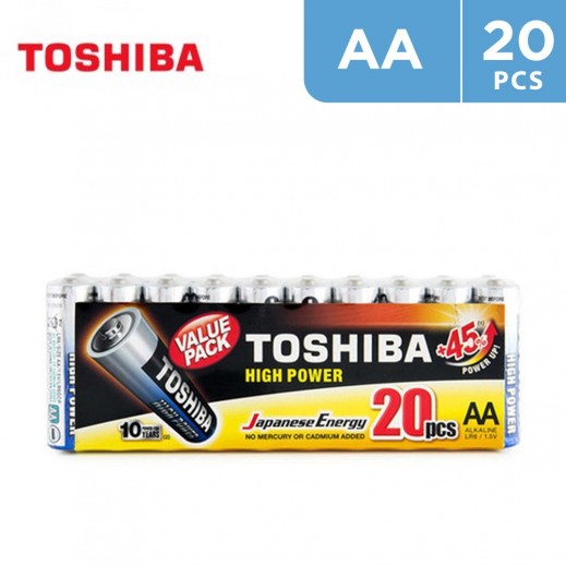 Toshiba High Power Alkaline Battery AA - 20Pcs - delivered by Taw9eel Fast