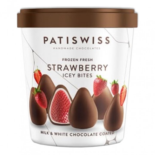 Patiswiss Milk & White Chocolate Coated Frozen Strawberry Icy Bites 250g