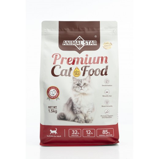Animal Star Premium Dry 32%Protein+12% Fat Chicken Cat Food 1.5 kg