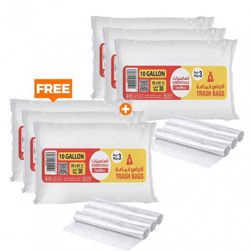 10 Gallon Trash Bags 60 x 60 cm 3 x 30 Bags 3 Packs by Taw9eel Essentials 1 + 1 Free 