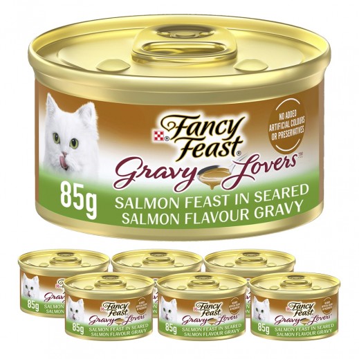 Purina Fancy Feast Gravy Lovers Salmon Feast in Seared Salmon Flavour Gravy Gourmet Cat Food 6 x 85 g - delivered by Taw9eel Fast