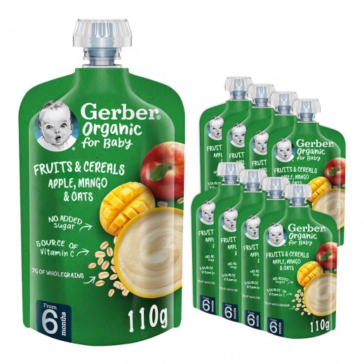 Gerber Organic Mango & Oats Baby Fruits & Cereals 8×110g