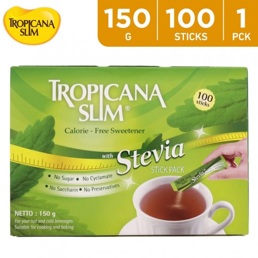 Tropicana Slim Stevia Zero Calorie Sweetener Diet Sticks 150 g (100 Sticks) - delivered by Taw9eel Fast