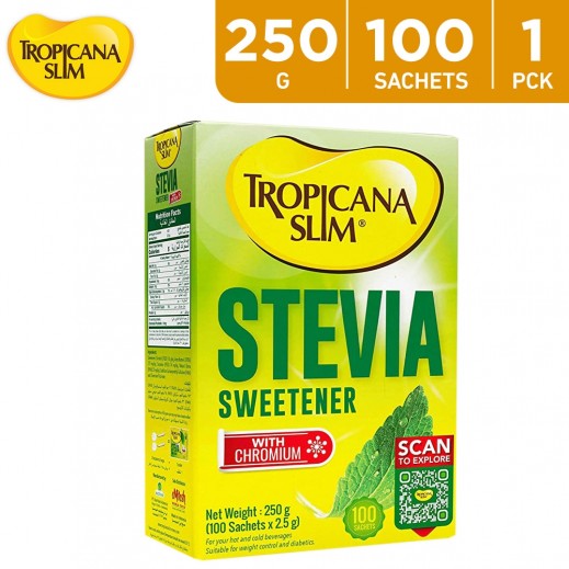 Tropicana Slim Stevia Sweetener with Chromium 250 g (100 Sachets) - delivered by Taw9eel Fast