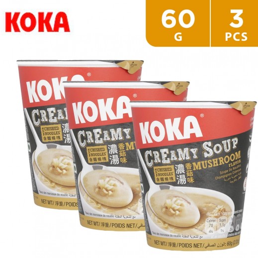 Koka Creamy Mushroom Flavored Soup with Crushed Noodles (3 x 60 g)