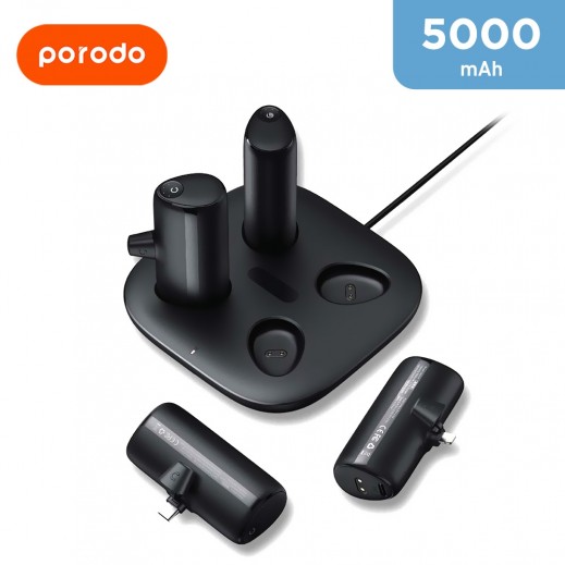 Porodo 5000mAh Lightning & Type-C Power Bank Station With Charging Base -Black