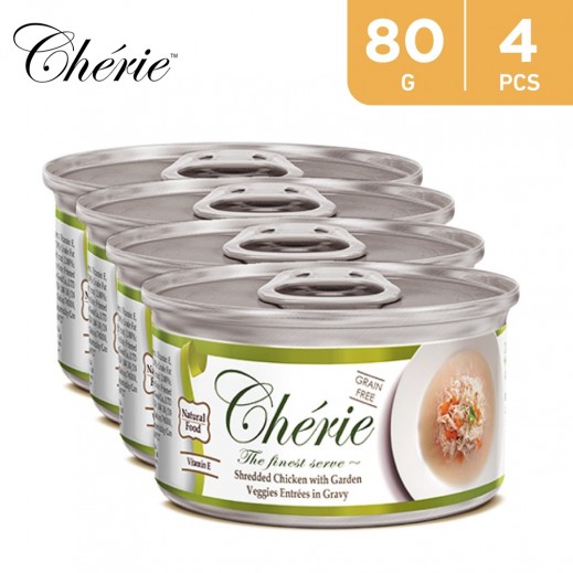 Cherie Shredded Chicken With Garden Veggies in Gravy 4 × 80 g - delivered by Taw9eel Fast