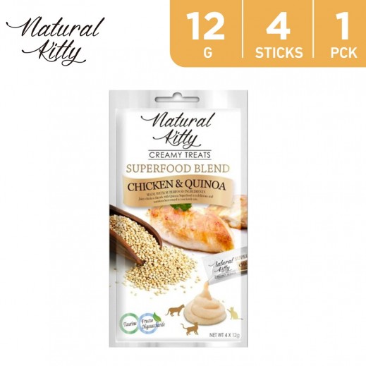 Natural Kitty Creamy Treats Superfood Blend Chicken & Quinoa 4 x 12 g - delivered by Taw9eel Fast