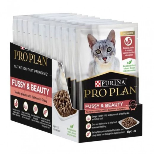 Purina Pro Plan Fussy Beauty Tender Pieces with Salmon Gravy Wet Cat Food 12 x 85 g