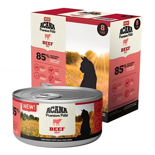 Acana Premium Pate Beef Adult Canned Cat Food 8 x 85g