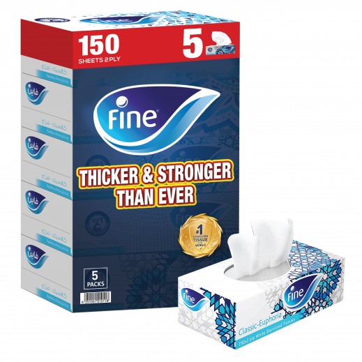 Fine Classic Facial Tissues 150 x 2 ply (5 Pieces) - delivered by Taw9eel Fast
