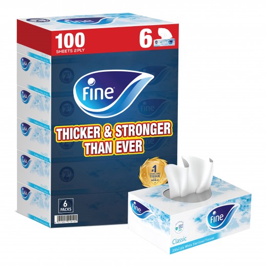 Fine Facial Sterilized Tissues 100 x 2 ply (6 Pieces) - delivered by Taw9eel Fast