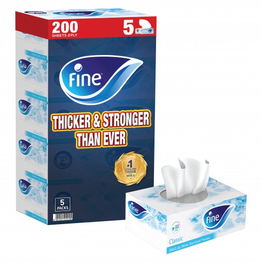 Fine Classic Facial Tissues 200 x 2 ply (5 Pieces) - delivered by Taw9eel Fast
