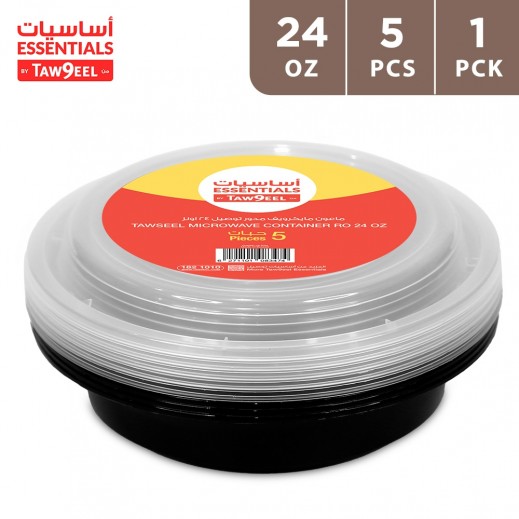 Tawseel Essentials Microwave Container Round 24 oz 5 Pieces - delivered by Taw9eel Fast