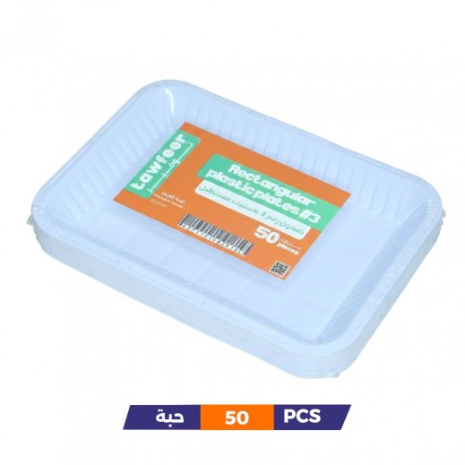 Tawfeer Essentials RE-T3 Rectangular Plastic Plate 50 Pieces - delivered by Taw9eel Fast