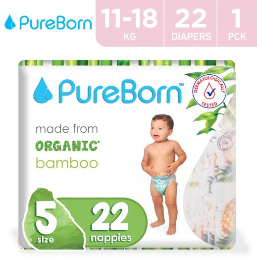 PureBorn Eco Bamboo Diapers Size 5 (11 - 18 Kg) 22 Pieces - delivered by Taw9eel Fast