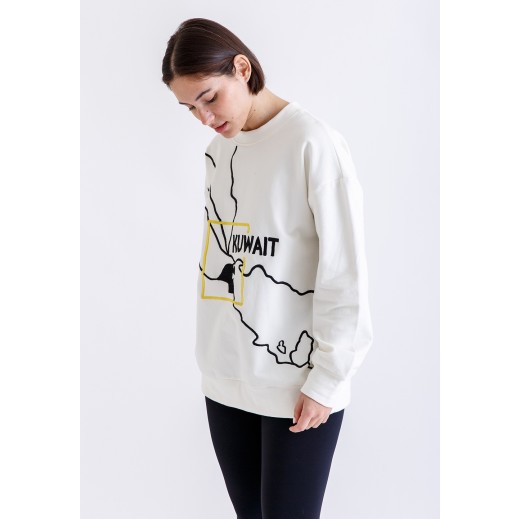 Off-white Sweater with Kuwait Map - delivered by Thouqi within 2 working days