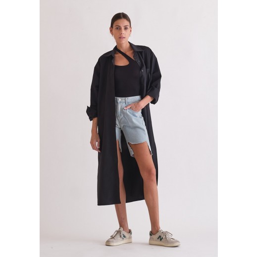 Long Black Oversized Shirt with Slits - delivered by Thouqi within 2 working days