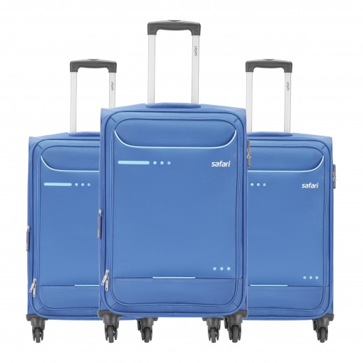 Safari Ultima Blue 360° Wheels 3Pcs Soft  Luggage Set (59 / 71 / 81cm) - delivered by Taw9eel Within 48 hours 