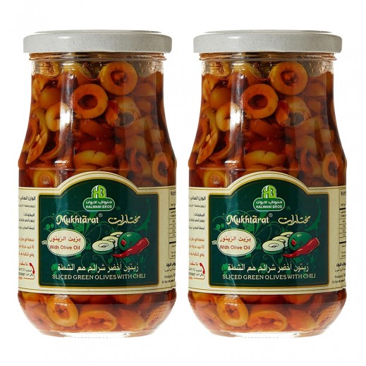 Halwani Bros Sliced Green Olives With Chili 2 × 325g