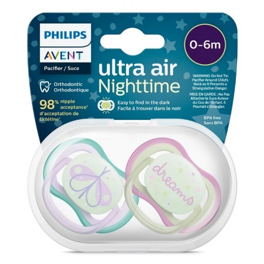 Philips Avent Air Nighttime Soother Girls 0-6 Months - 2 Pieces