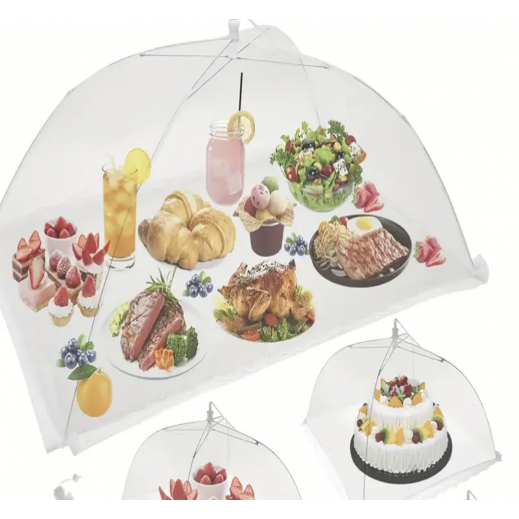 Foldable Stainless Steel Food Cover Tent with Lace Edging