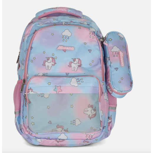 Backpack School Bag with Pencil Case By Murano 18 Inch – Blue & Pink - delivered by Taw9eel in 24 hours 
