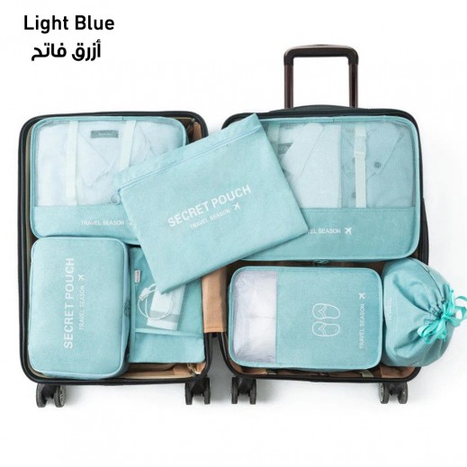 7 Set Travel Packing Cubes Lightweight Foldable Luggage Organizers - Light Blue - delivered by Taw9eel Fast