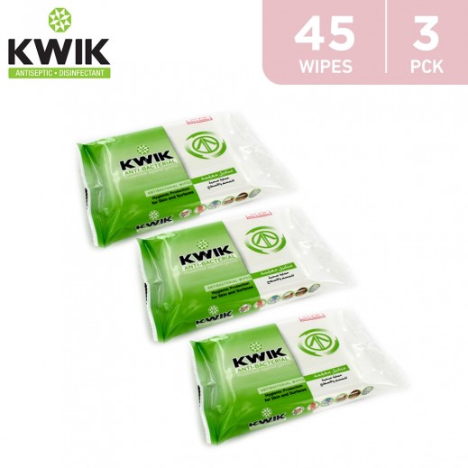 Kwik Antibacterial Wipes (15 wipes X 3 Packets) - delivered by Taw9eel Fast