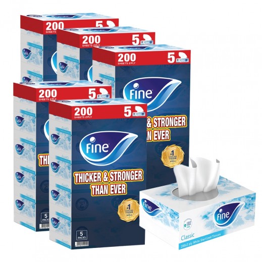 Fine Classic 2 Ply Facial Tissues 200 Sheets 5 x 5 Boxes