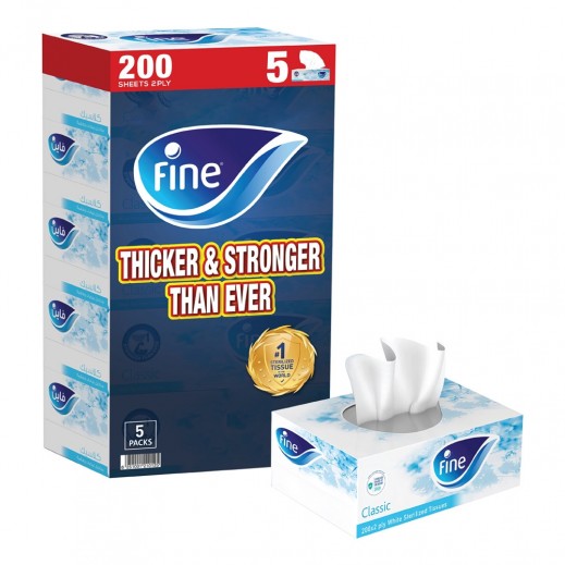 Fine Classic 2 Ply Facial Tissues 200 Sheets 5 Boxes - delivered by Taw9eel Fast