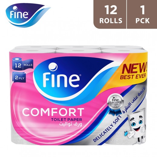 Fine Toilet Tissue Comfort 140 Sheets 2 Ply - 12 Rolls - delivered by Taw9eel Fast