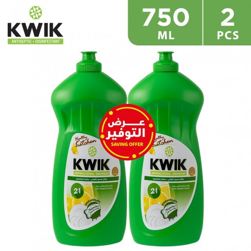 Kwik 2 In 1 Antibacterial Dish Wash 2 × 750 ml - delivered by Taw9eel Fast