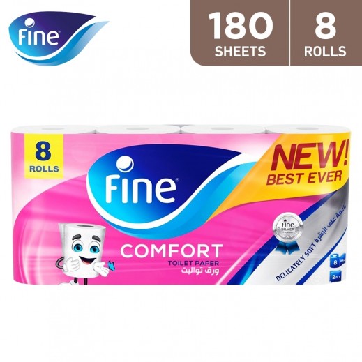 Fine Toilet Tissue Comfort 180 Sheets 2 Plies 8 Rolls - delivered by Taw9eel Fast