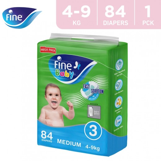 Fine Baby Diapers Medium Mega Pack 4 - 9 Kg - 84 Diapers
