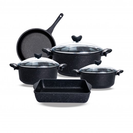 Thermo Ad Granite Cookware Taj Set Dark Gray - 8 Pieces - delivered by Silver Star Within 48 Hours 